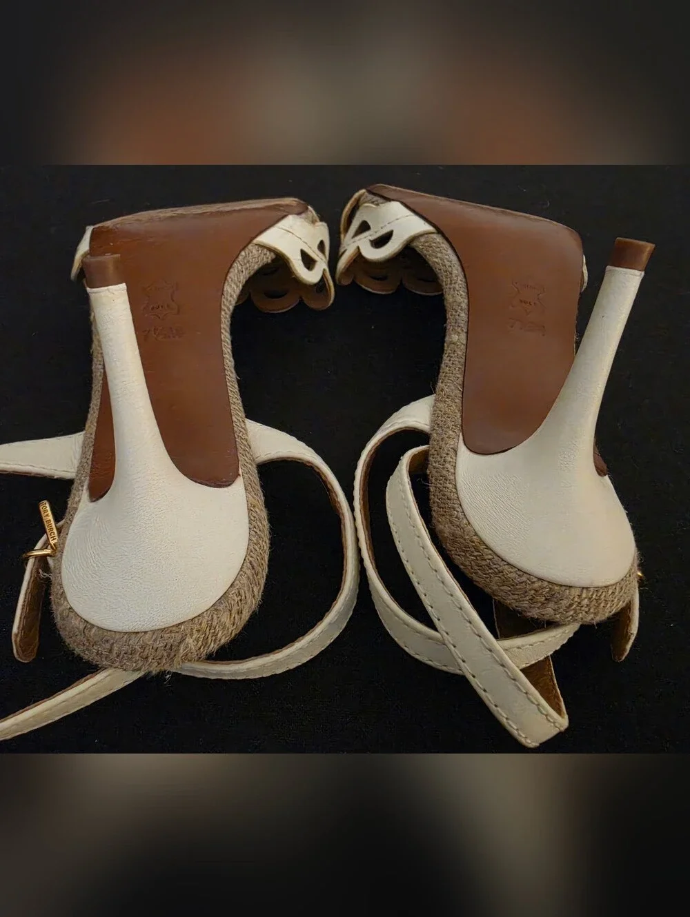 Tory Burch Cream Scalloped Cutout Ankle-Strap Sandals with Jute Footbed